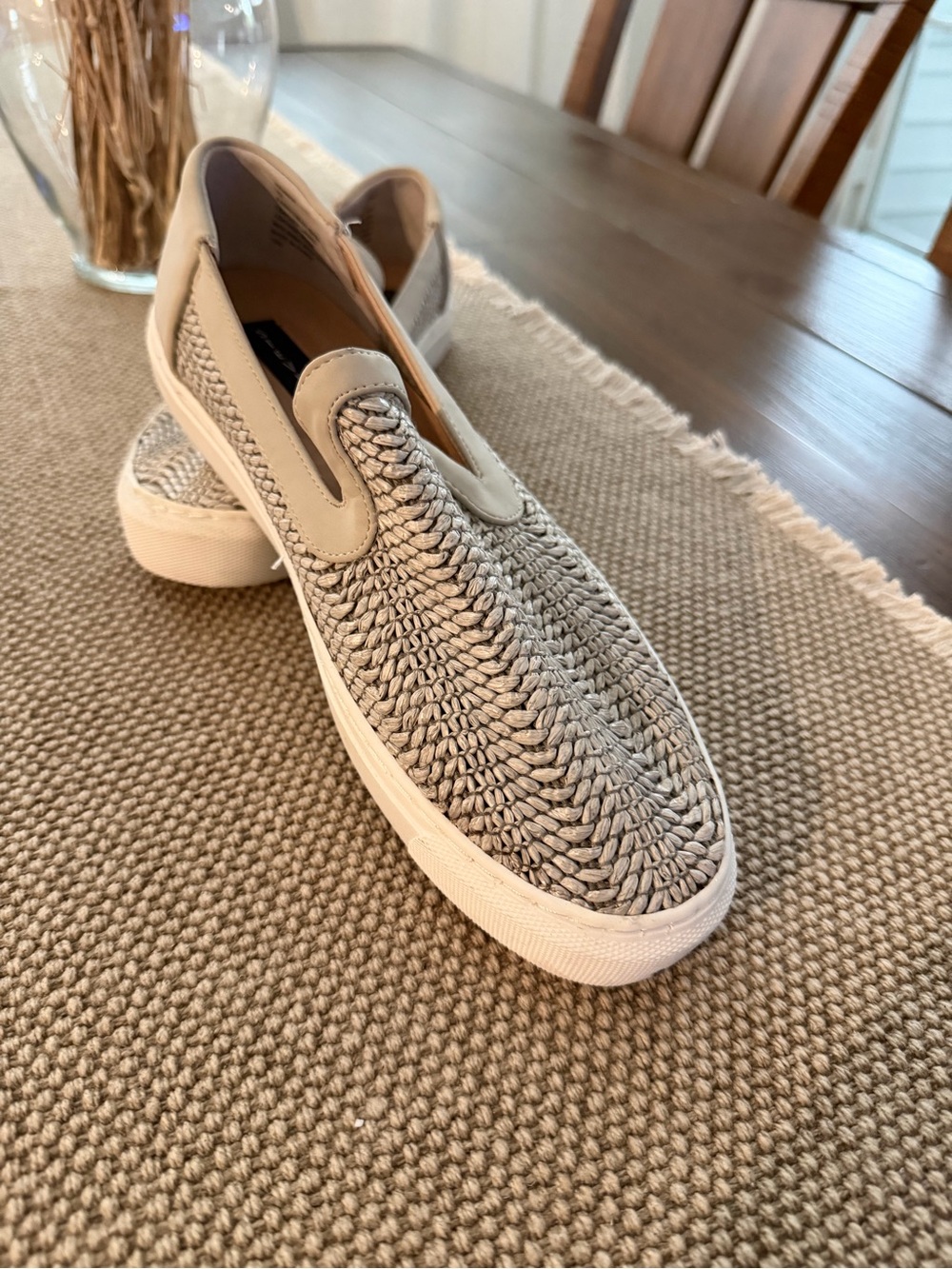 Steve Madden Woven Slip-On Sneakers in Beige and White